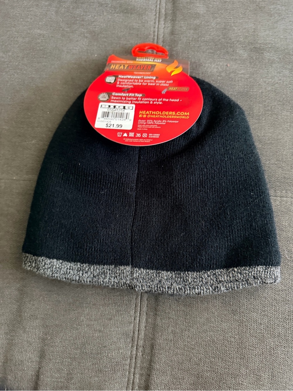 Heat Holders Men’s Black Beanie with Gray Trim - Picture 3 of 4